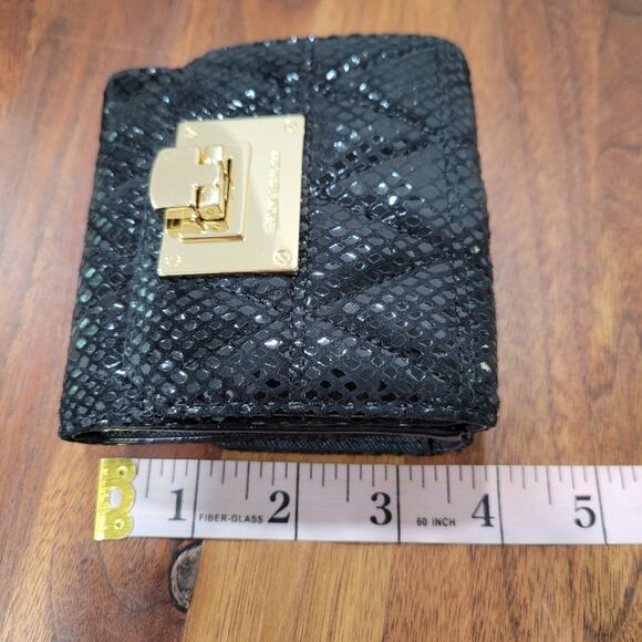 Michael Kors Leather Faux Snakeskin Tri Fold Wallet Card Slots ID Window Gold - Picture 9 of 10